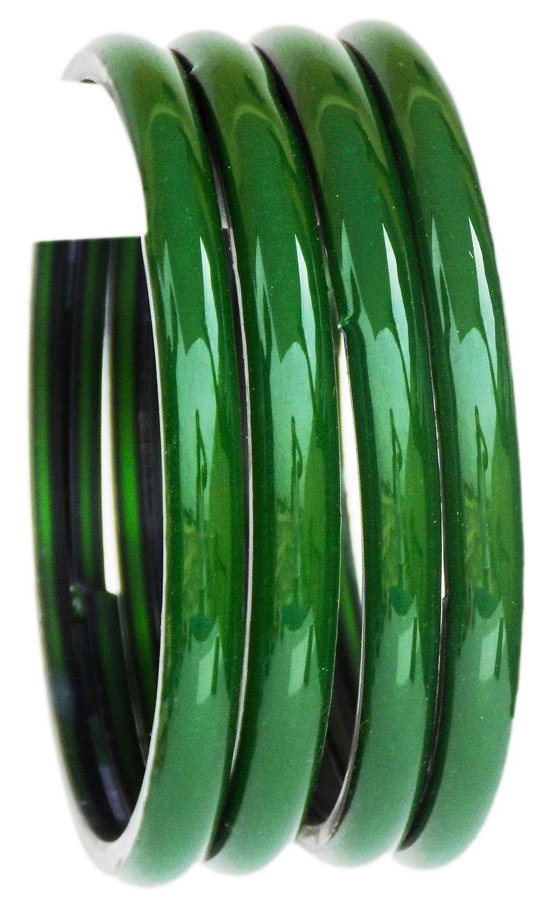 JD'Z COLLECTION Indian Jewelry Glass Bangles for Women Bollywood Plain Glass Bangle Set of 4p Traditional Costume Matching Bracelets Bangles For Women (Green 2.6) - Image 1